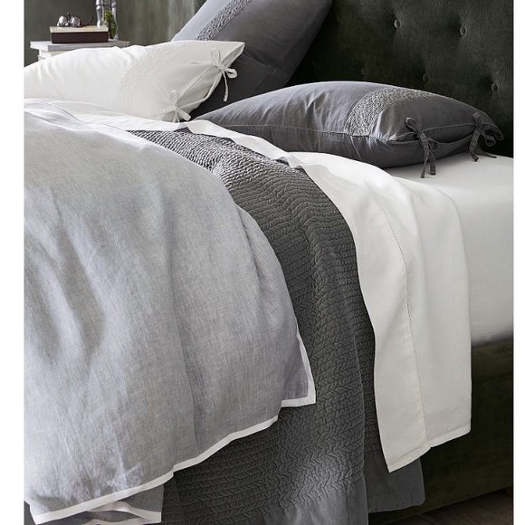 POTTERY BARN BELGIAN FLAX LINEN CONTRAST FLANGE KING DUVET - Picture 5 of 9